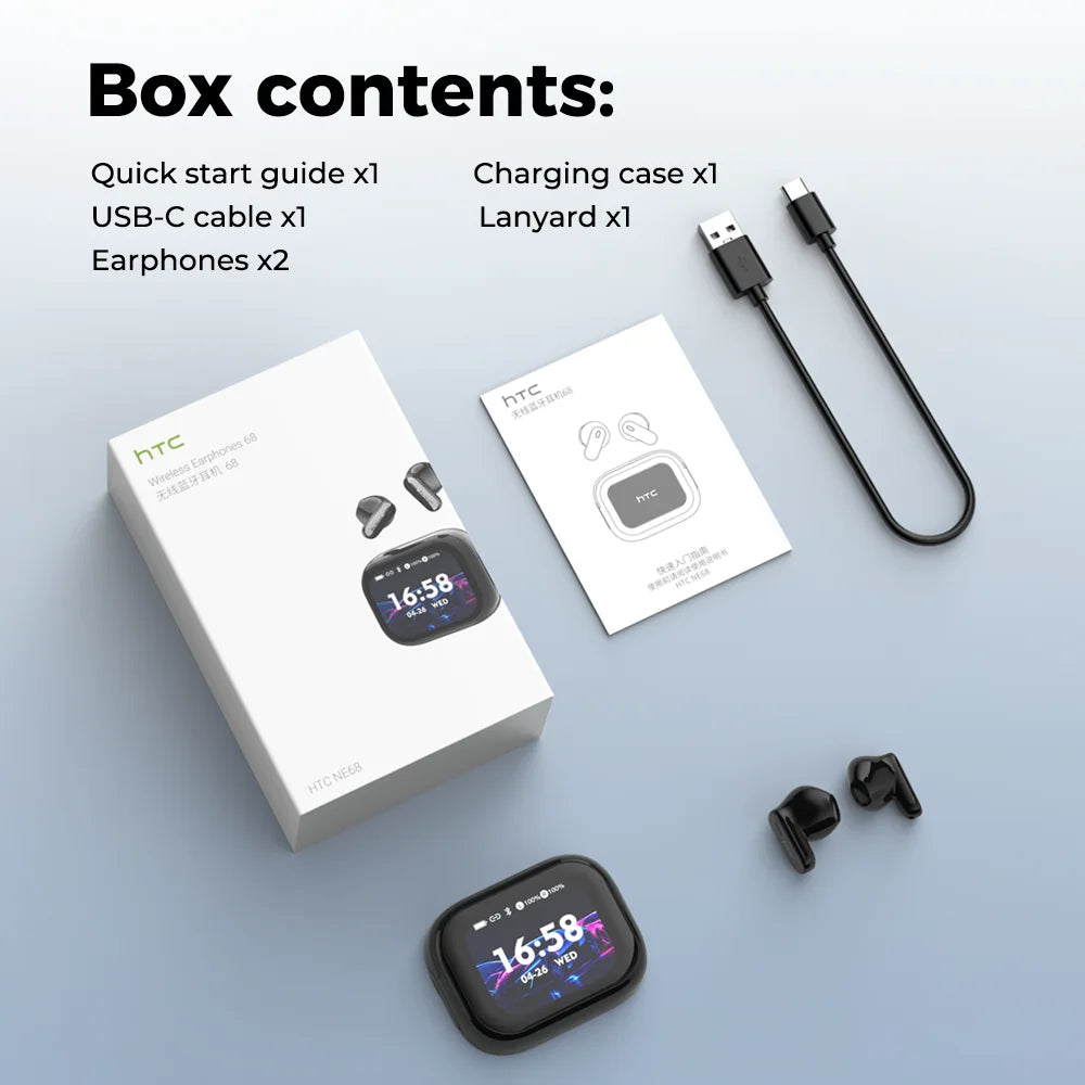 Smart AI Translator HTC NE68 Wireless Bluetooth Earphones With Mic Clear Sound Earbuds Low latency Translation 40Hrs Playback