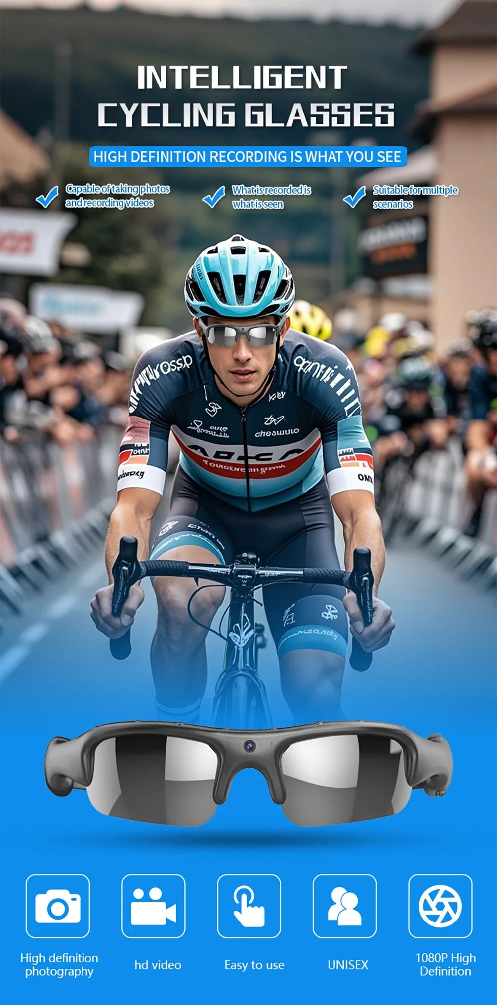 HD 1080P Glasses WIFI Camera Outdoor Bicycle Motorcycle Security Protection Sunglasses Video Camera Polarized Lens Sports Cam 