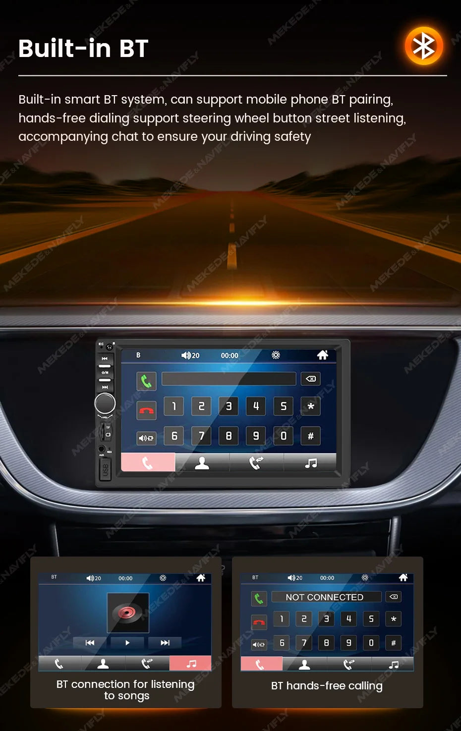 6,86" 1DIN autoradio met draadloze CarPlay, Android Auto en Bluetooth