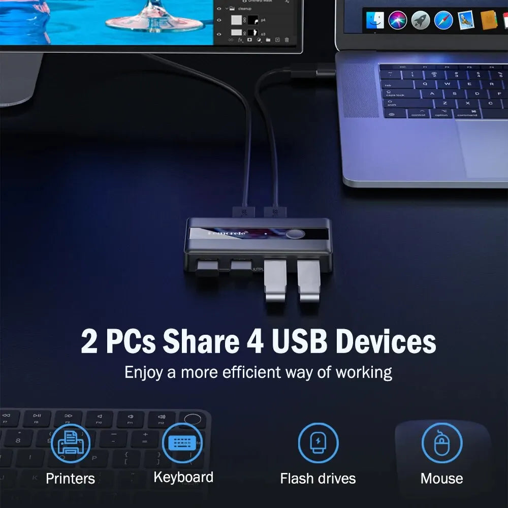 USB 3.0 превключвател за споделяне на периферни устройства между две компютри