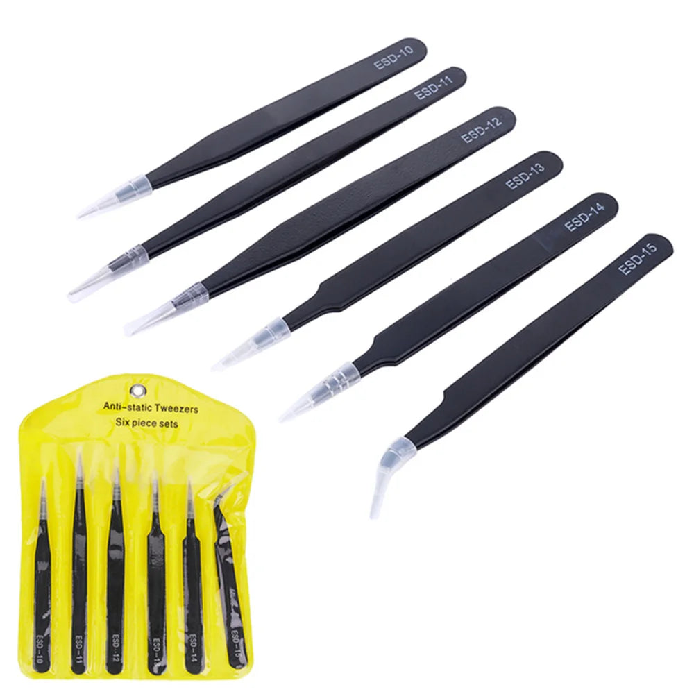Six-Piece Precision ESD Tweezers Set