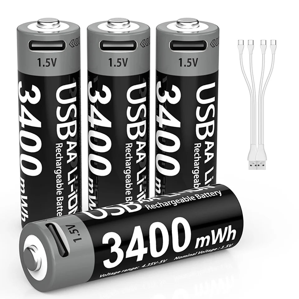 Kuugro USB AA 1.5V 3400mWh Type-C Rechargeable Lithium Battery for Hunting Camera Remote Control Mouse Smart Door Lock Toys