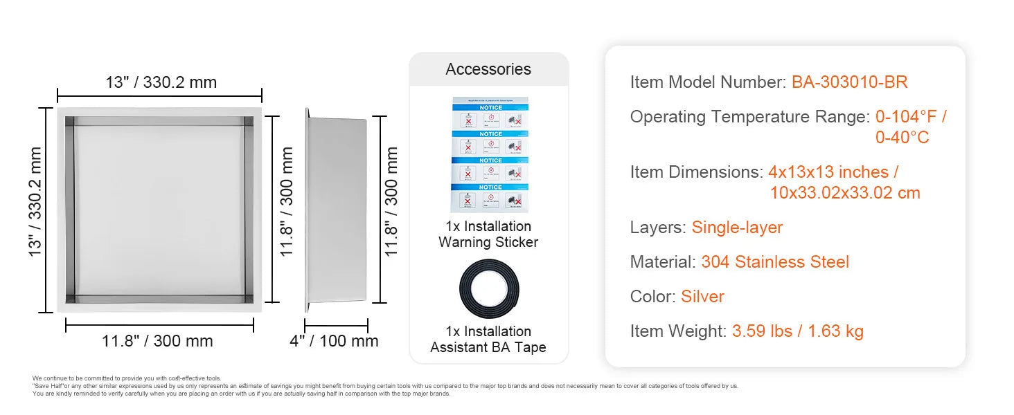 Stainless Steel Shower Niche with Double Shelves