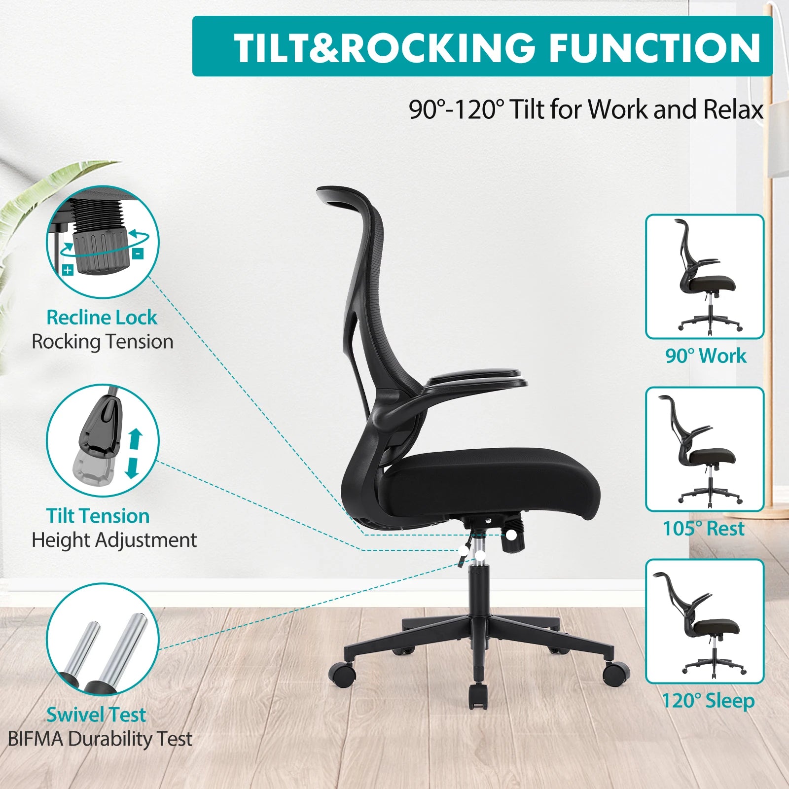 Ergonomic Mesh Office Chair with Lumbar Support & Flip-Up Arms