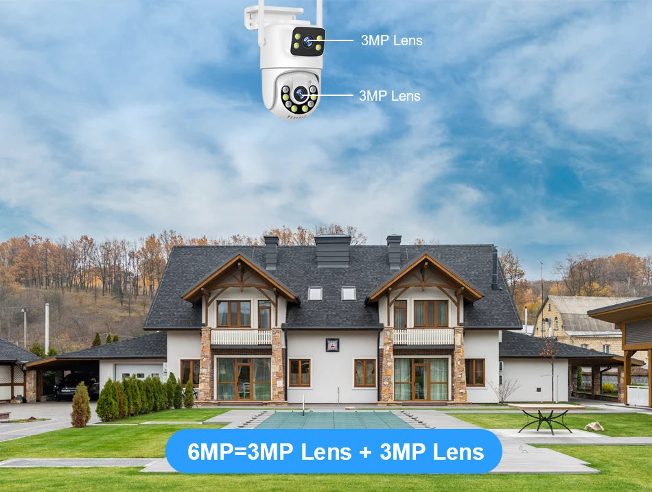 6MP PTZ WiFi IP Camera Dual Lens Dual Screen Outdoor Security Camera