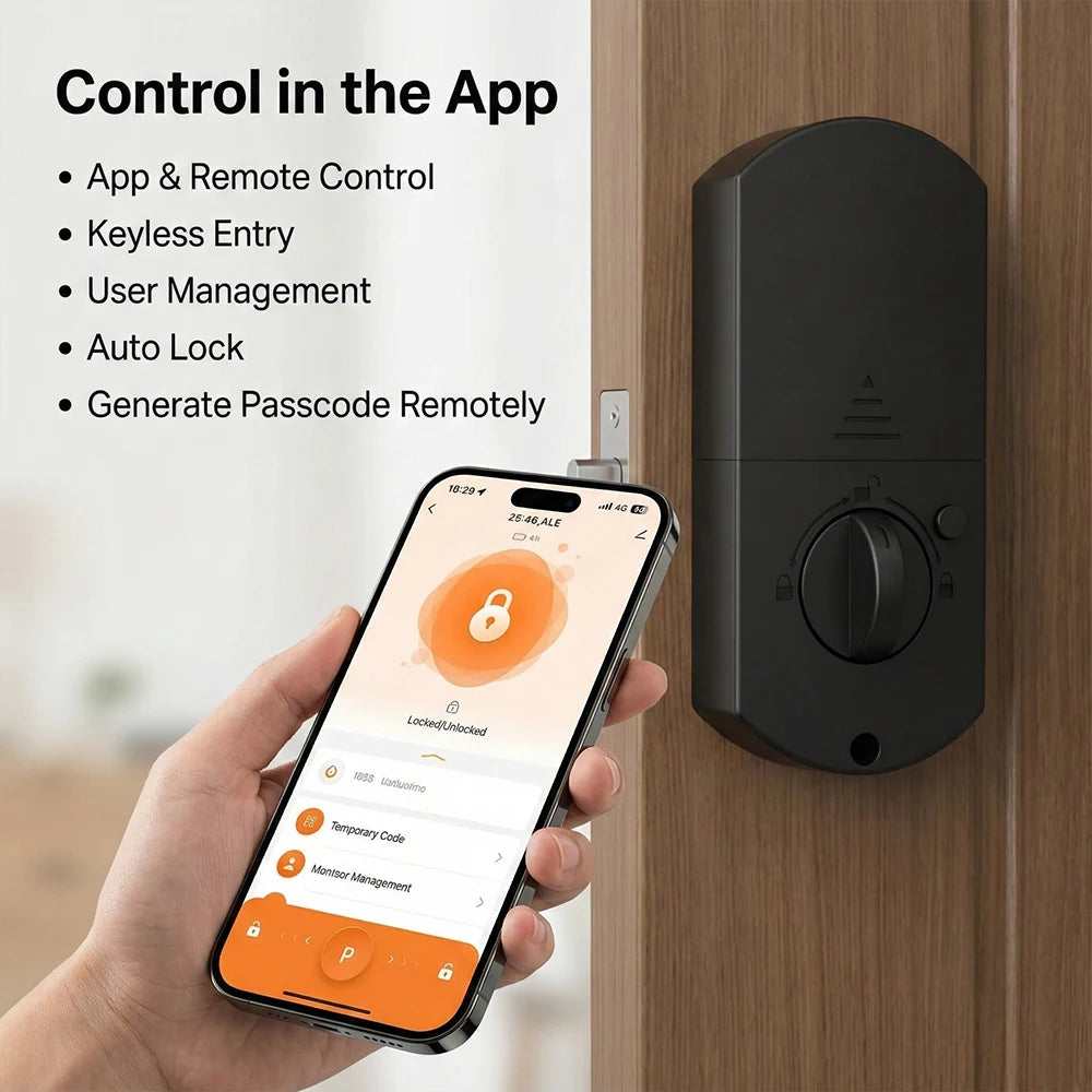 Bluetooth Smart Deadbolt Lock with Fingerprint Passcode App Remote Temporary Code Auto Lock Keyless Entry Front Door Lock for House Airbnb
