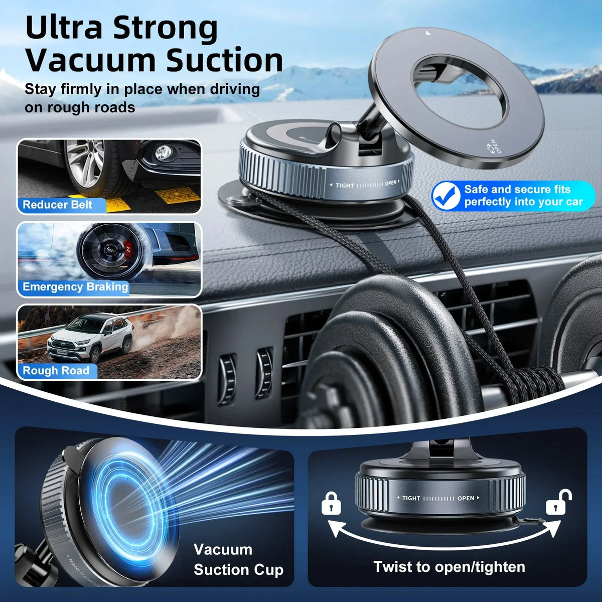 Support magnétique pour téléphone de voiture Ventouse mécanique Pivot 360° Adsorption magnétique Support universel de navigation