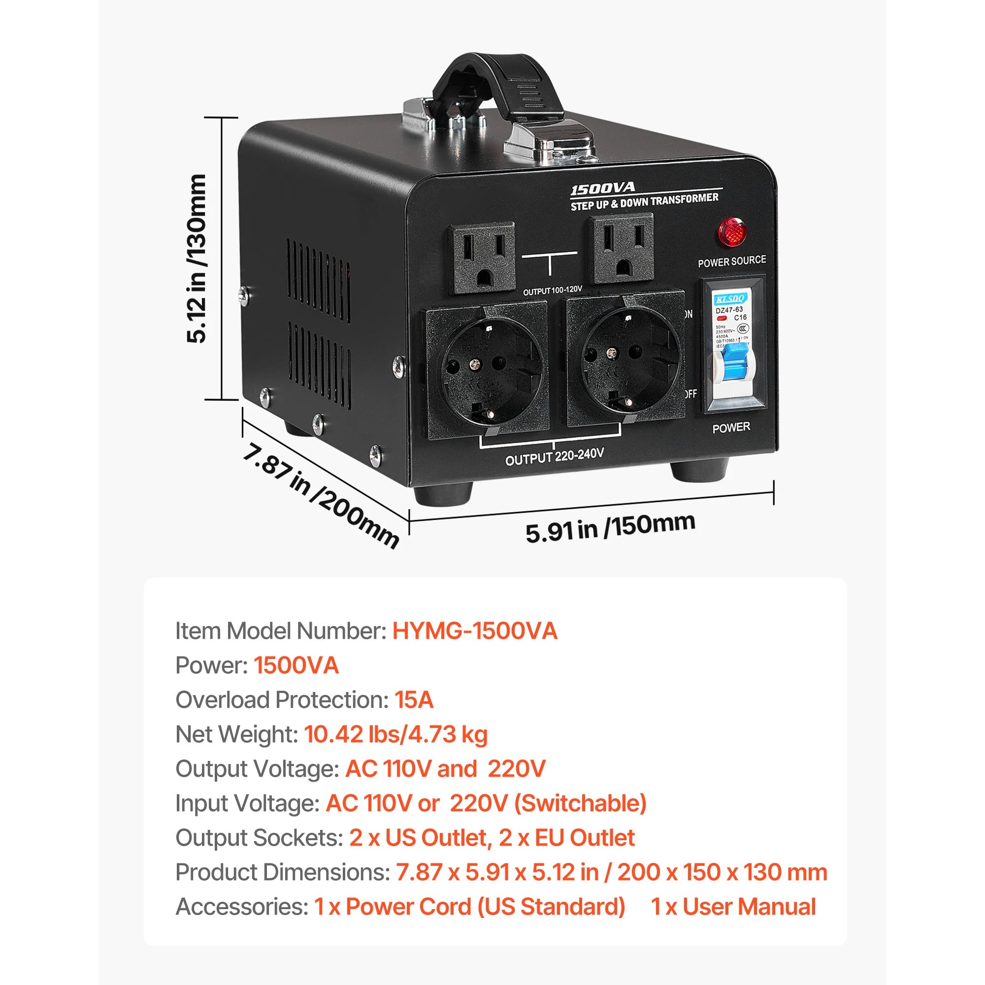 Transformador convertidor de voltaje Step Up & Down 500–6000VA US/EU