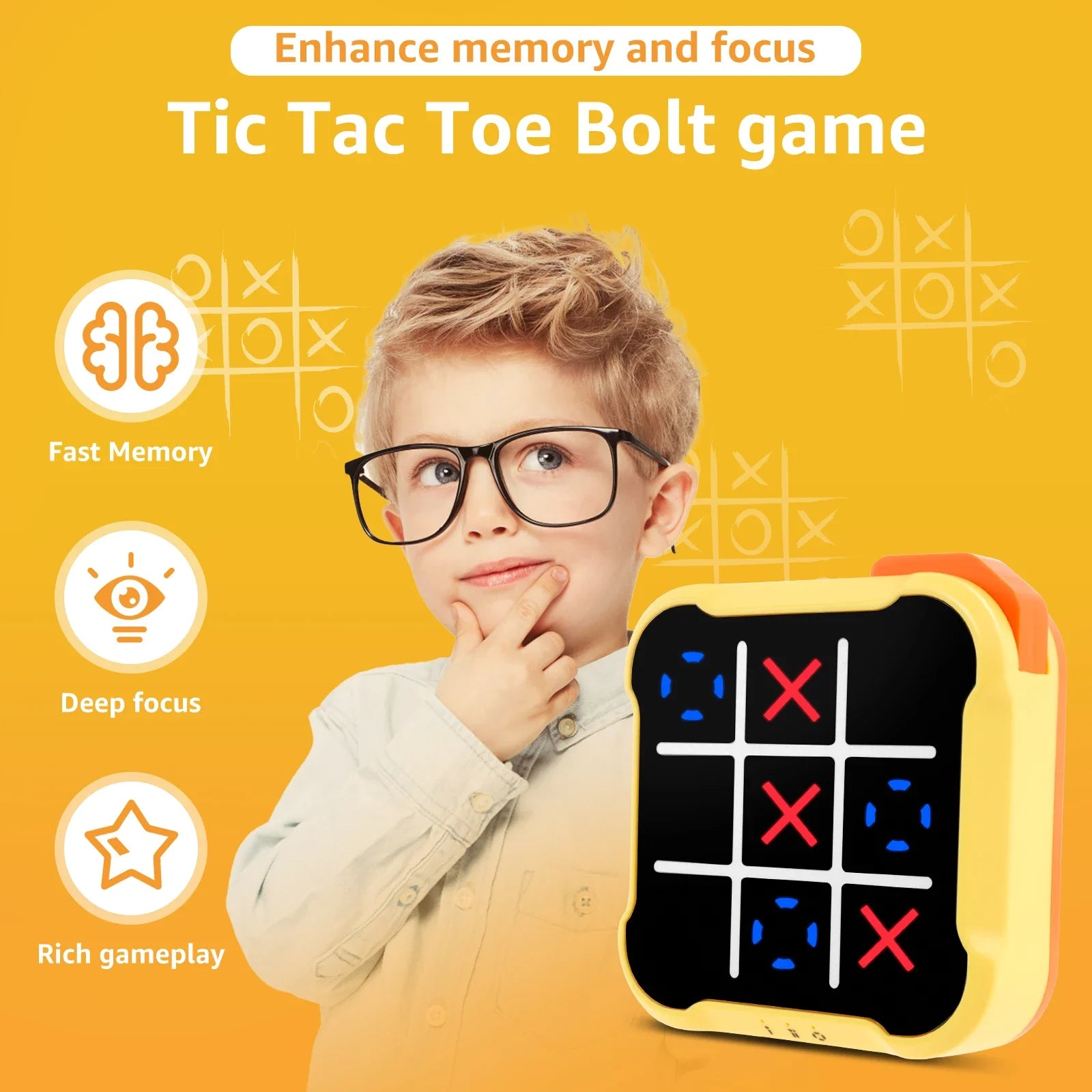 Elektroniskt handhållet Tic-Tac-Toe-spel med 3 inbyggda pussellägen