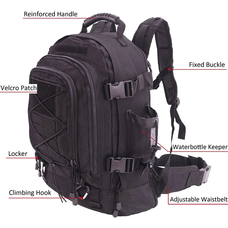 Sac à dos militaire tactique 65L pour camping, randonnée et voyage