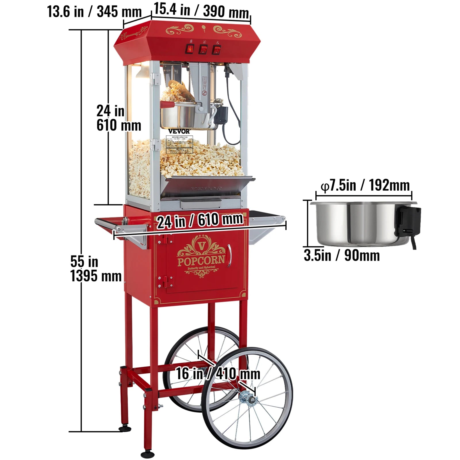Commercial Electric Popcornmaskin 8/12 Oz Högkapacitet Bänkskiva