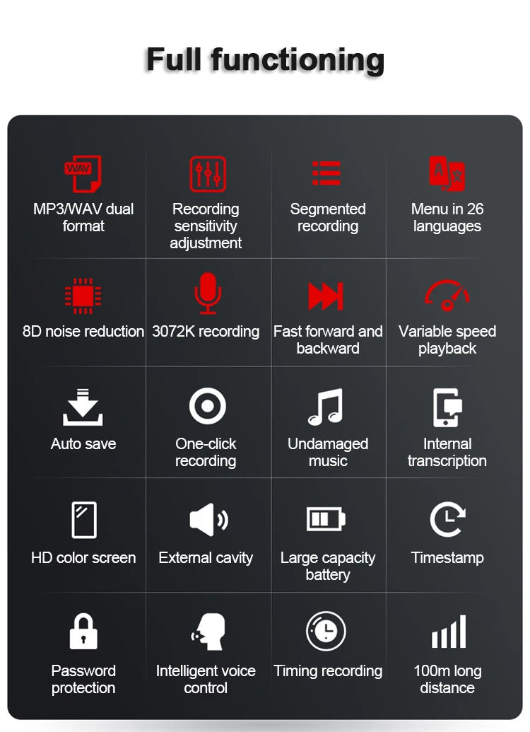 Voice Activated Recorder  Professional color screen Digital Audio Sound Recording Device Dictaphone STTWUNAKE 