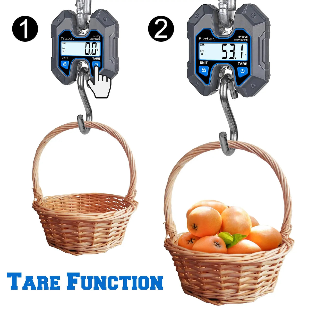 Mini Crane Scale - Hanging Scale 440lb/200kg/1960N, Deer Scale Hanging with Large LCD Display, Hold & Tare Functions