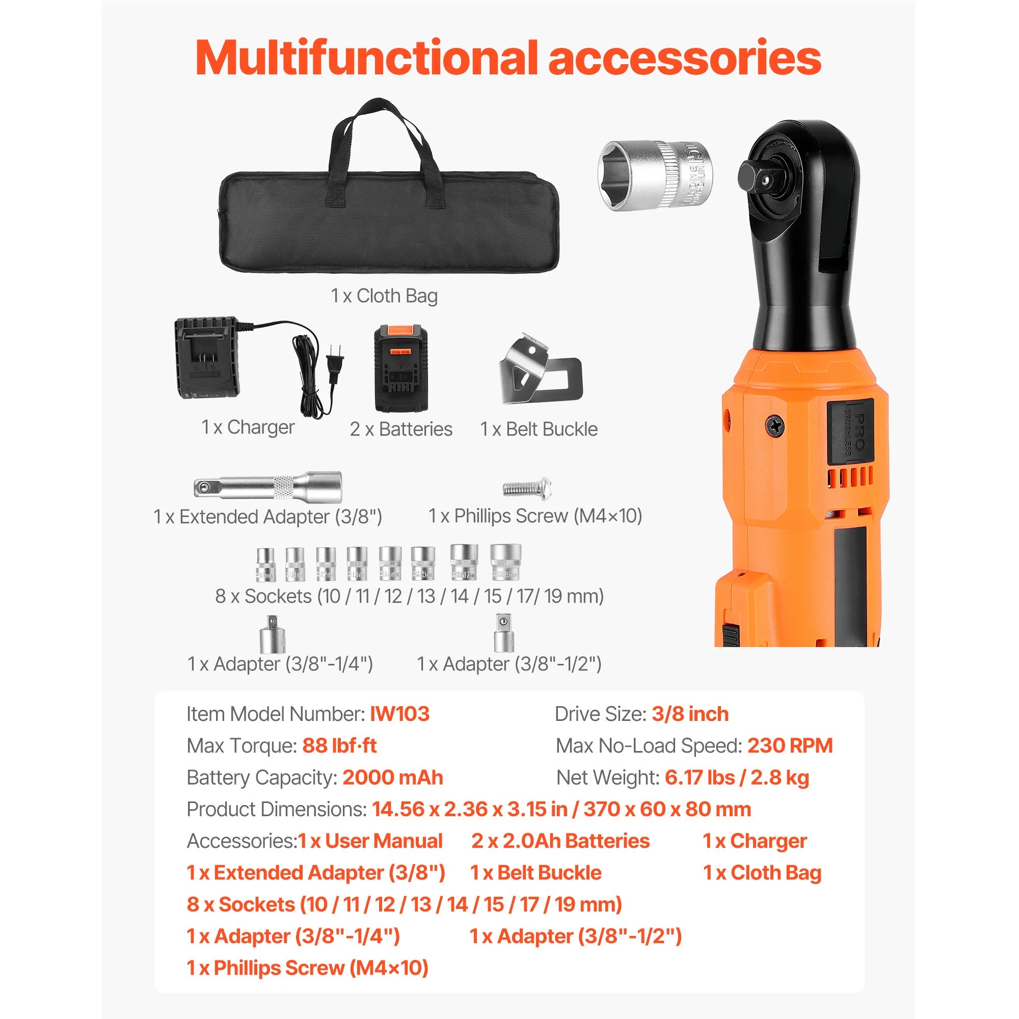 Cordless Electric Ratchet Wrench Set with Dual Batteries & Sockets