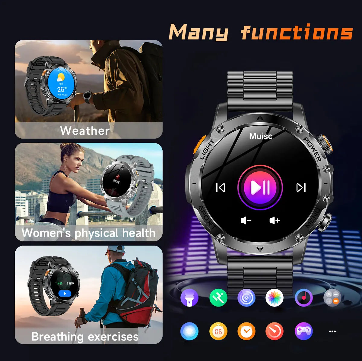 1,7-Inch Bluetooth Bel Smartwatch met Buitenverlichting