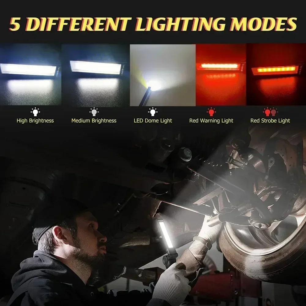 COB LED Work Light Dimmable USB Rechargeable LED Flashlight Inspection Lamp With Magnetic Hook Power Bank 18650 Battery Torch 