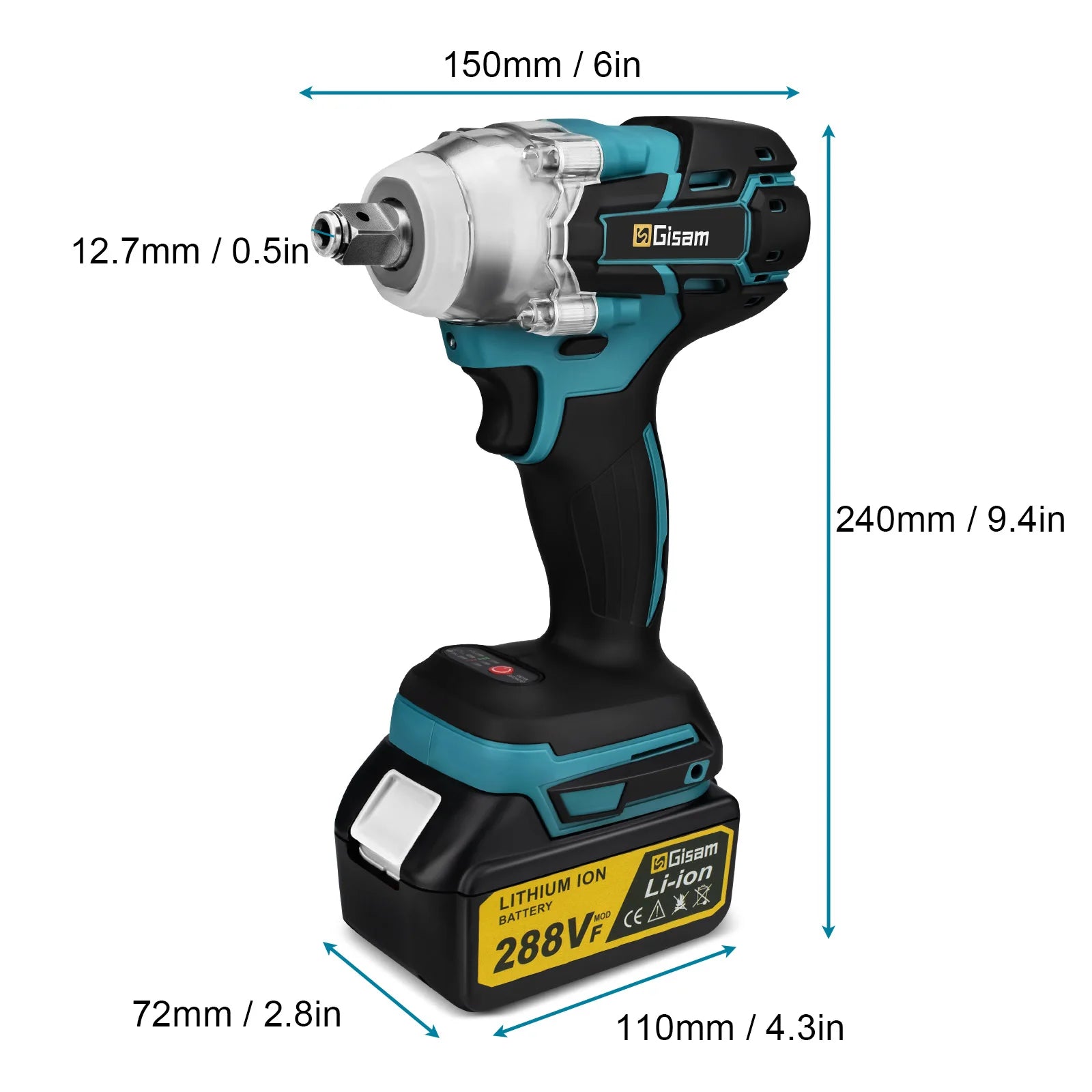 Gisam 520N.M Brushless Electric Impact Wrench for Makita 18V