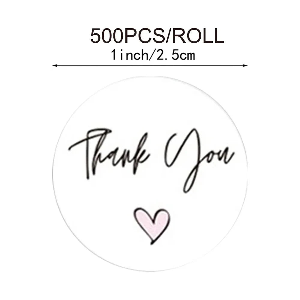 500 Round Heart-Shaped Thank You Stickers/Roll, Cute Pink Heart-Shaped Decorative Labels - Party Favor Seals, Stationery Sticker
