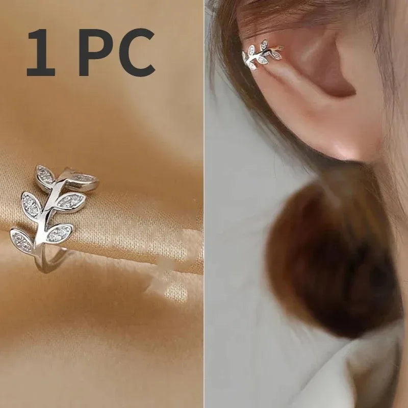 1Pc Hot Sale Cute Metal Leaf Earcuff Clips On Earring for Women Girls, No Fake Piercing Cartilage Earrings Ear Ring Without Hole 