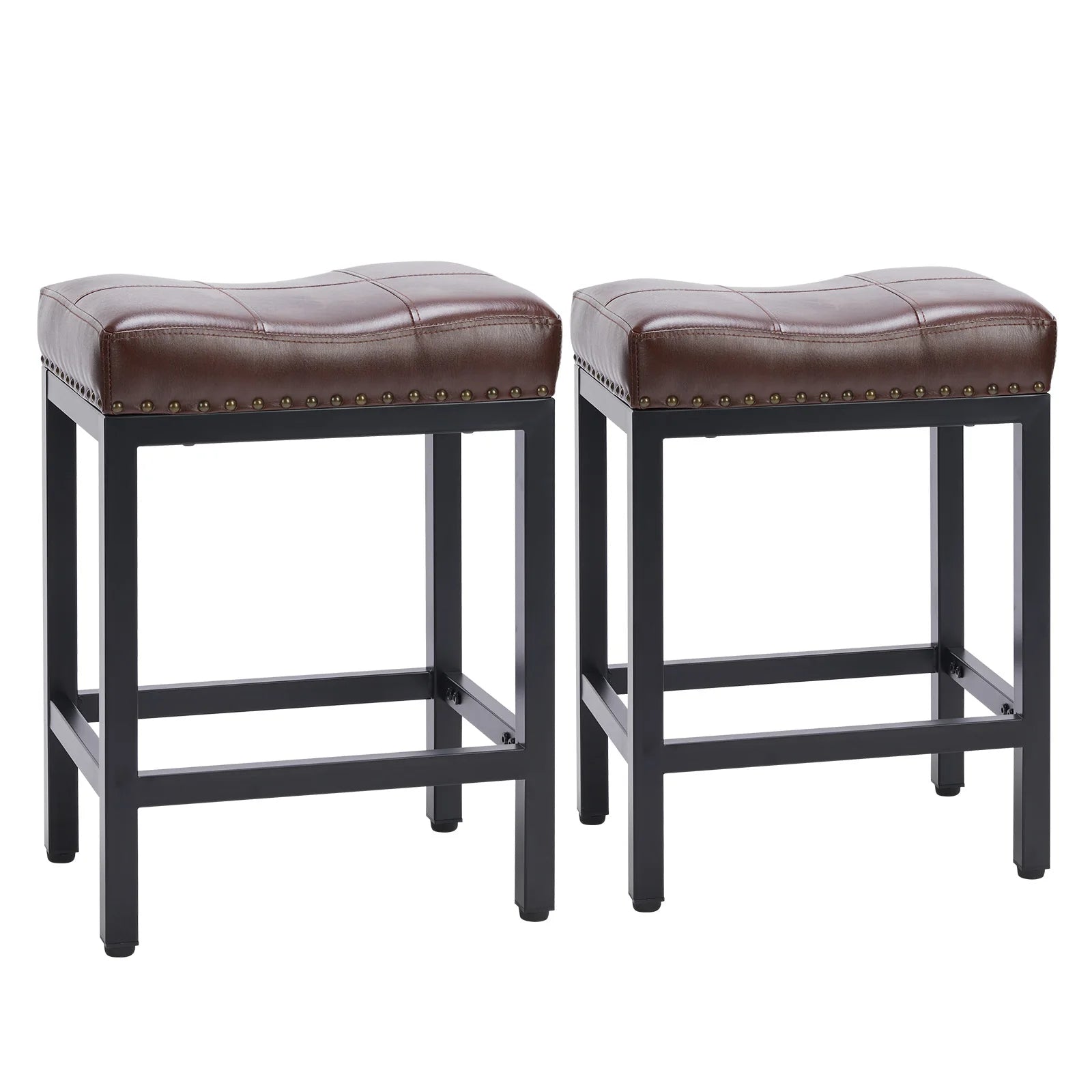 Adjustable PU Leather Saddle Bar Stools with Metal Base