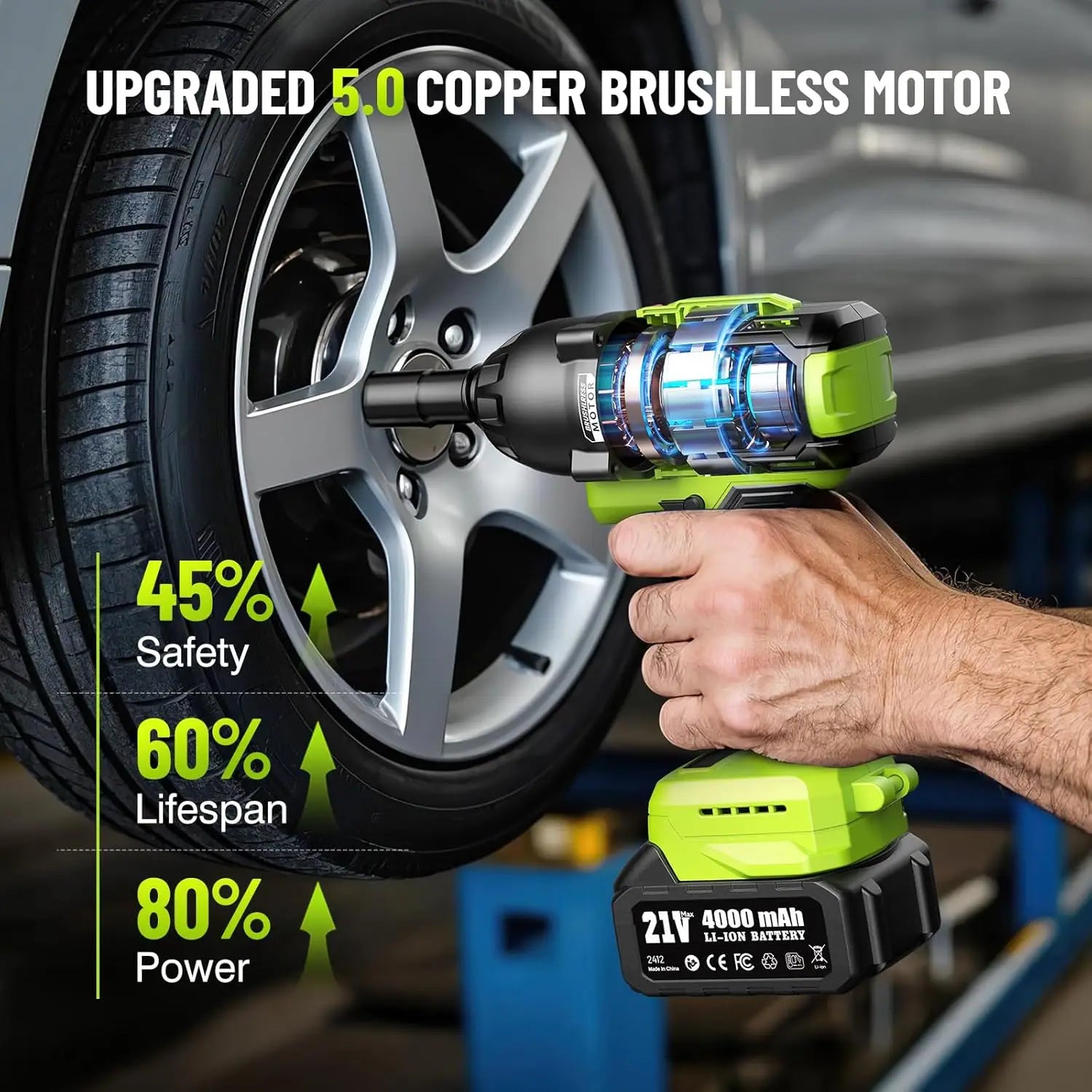 1200Nm 1/2 Inch Cordless Impact Wrench with 2 x 4.0Ah Batteries