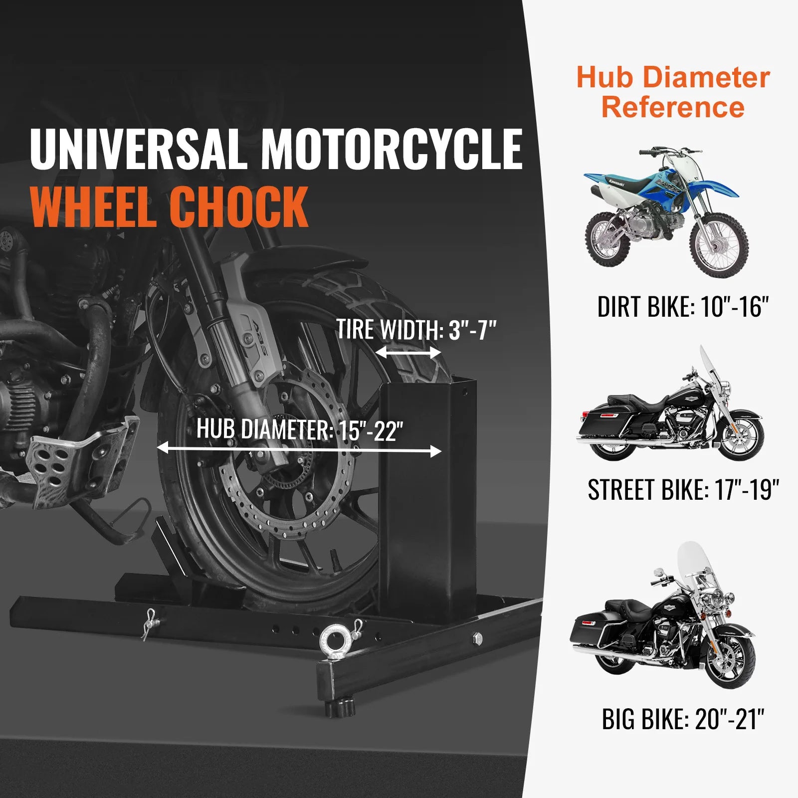 Support de cale-roue pour moto robuste 1800 lbs ajustable