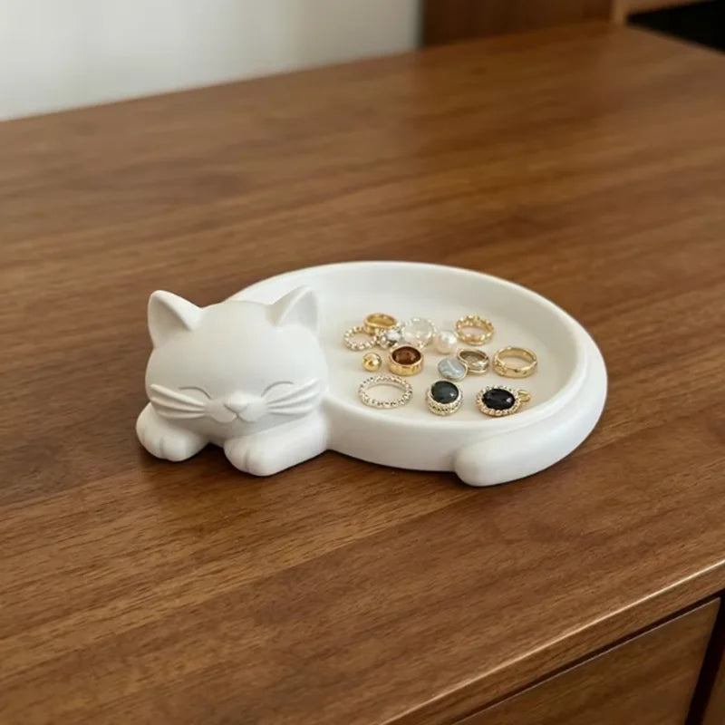 Smykkefad og opbevaringsbakke formet som en kat, 12 cm