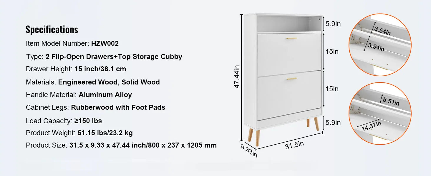 3-Drawer Flip Shoe Cabinet for Entryway Storage and Organization