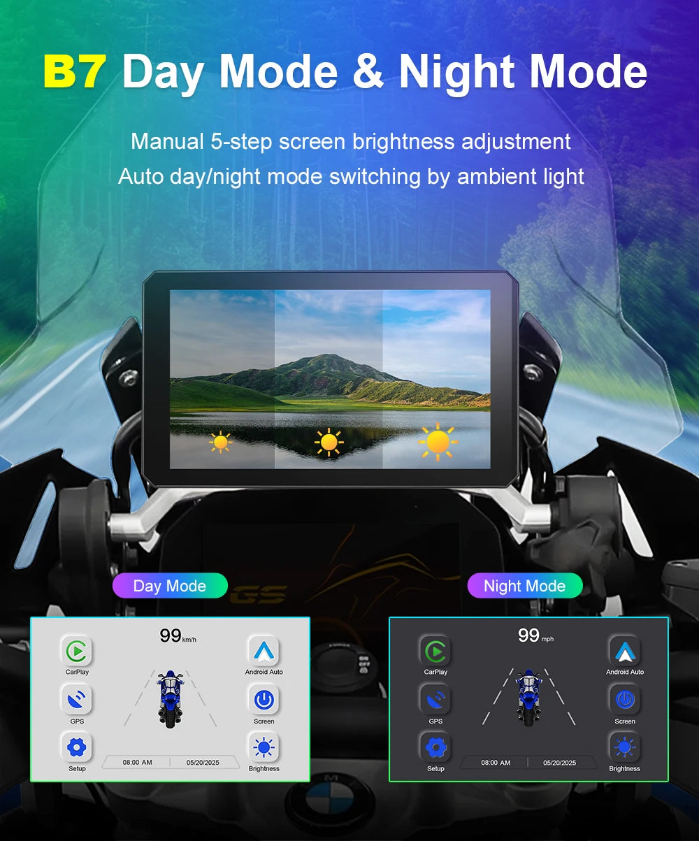 Navegador portátil para motocicleta B7 para BMW R1200 R1250GS S1000 M1000 XR ADV, táctil, al aire libre, impermeable, protector solar, CarPlay, Android Auto