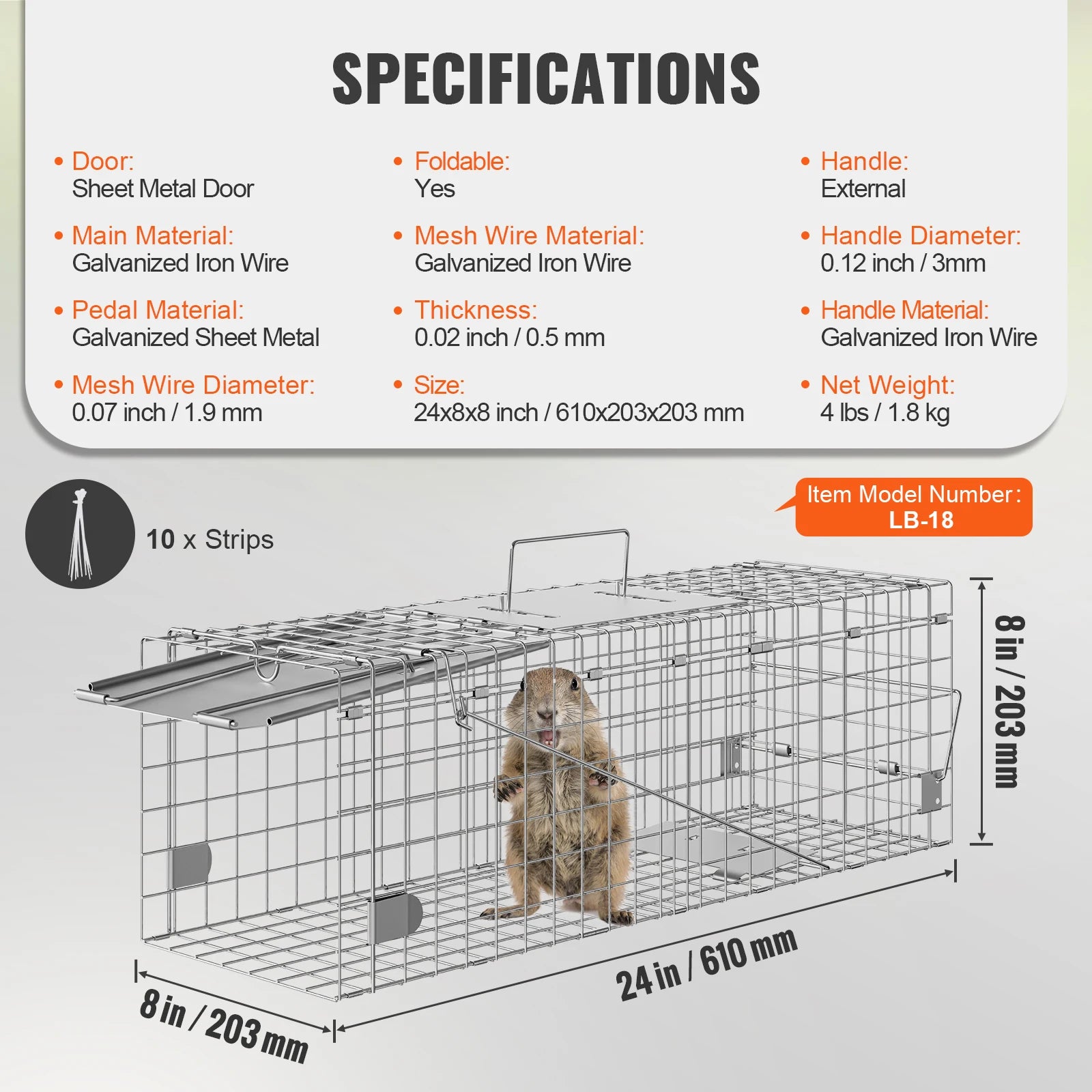 24 Inch Folding Live Animal Cage Trap with Handle