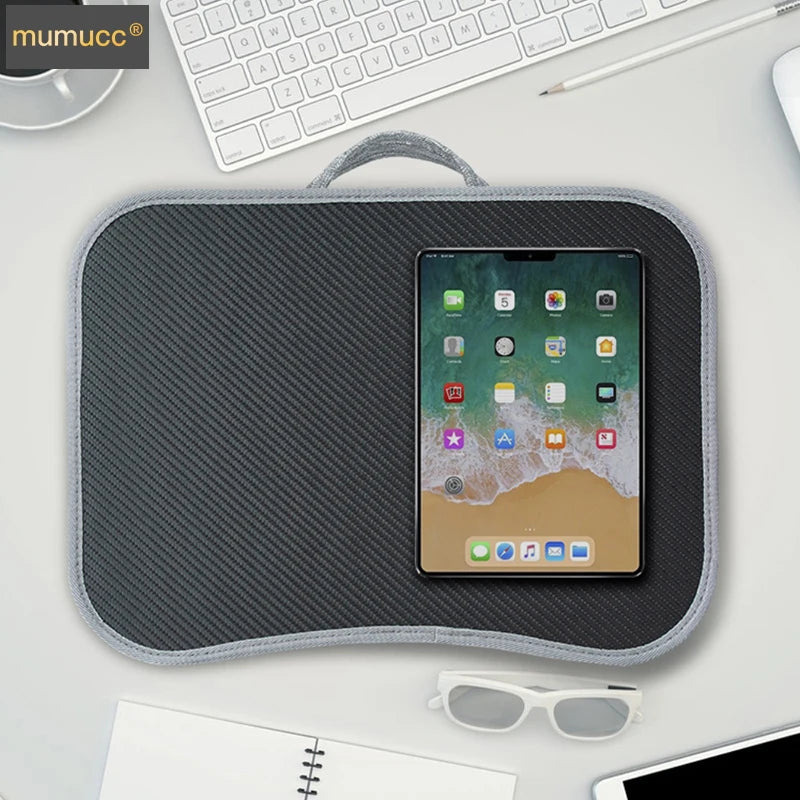 Cushioned Laptop Lap Desk with Wood Surface & Built-In Mouse Pad