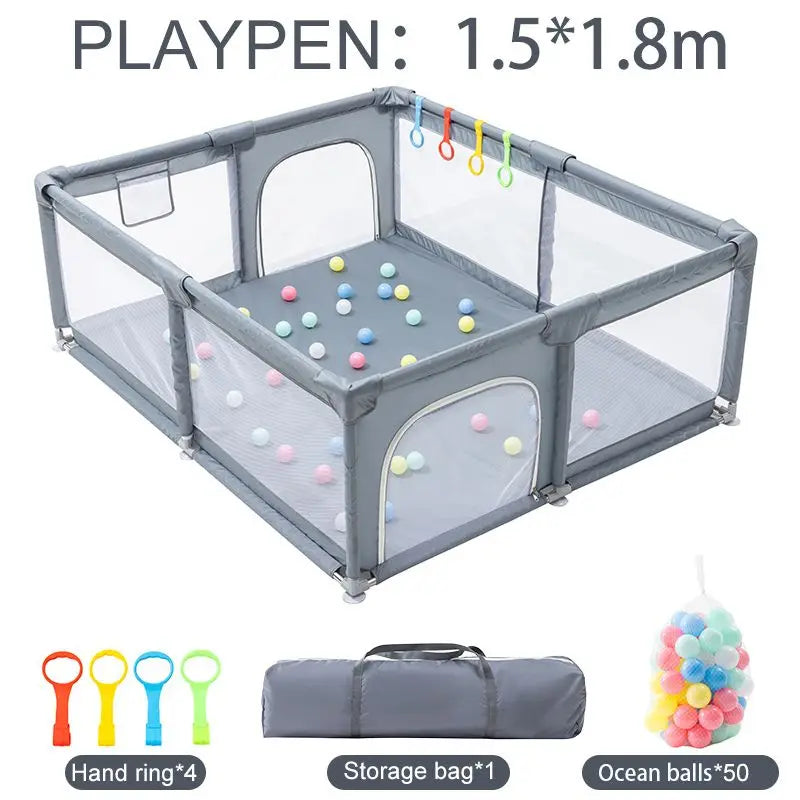 Baby Playpen Child Safety Fence with Pull Rings and Ball Box