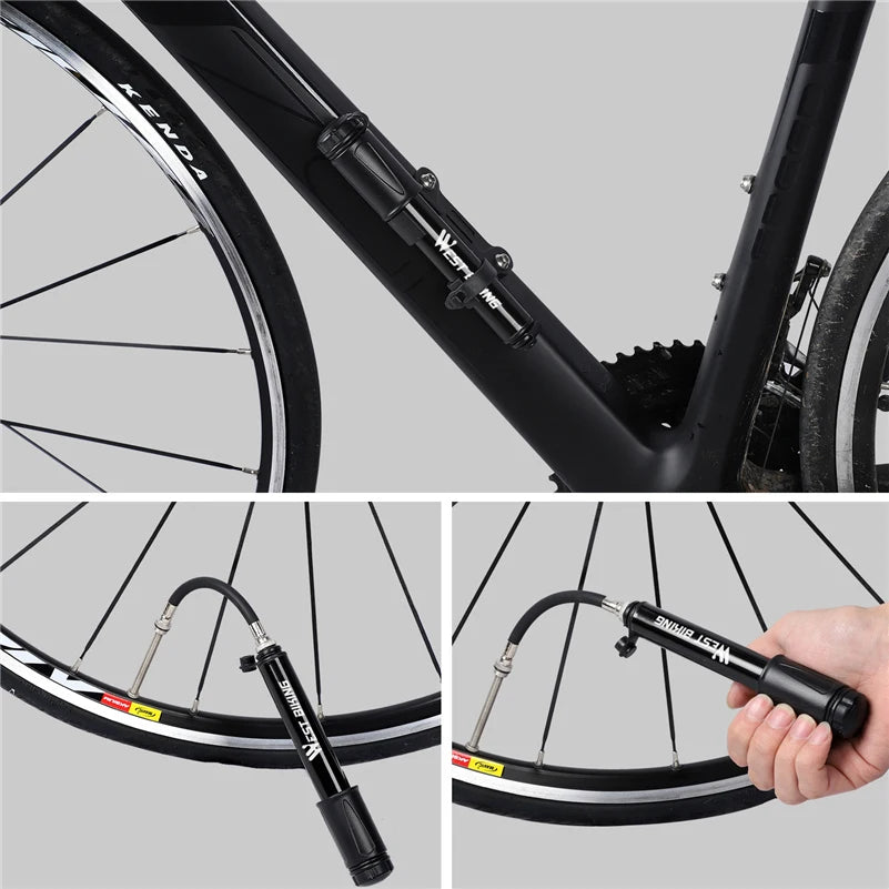 Pompa mică pentru bicicletă WEST BIKING cu suport — 100 PSI
