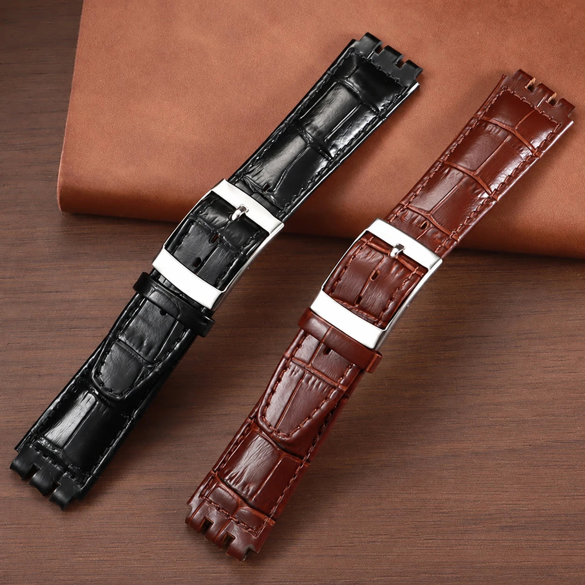 Leren horlogeband voor Swatch, 17 of 19 mm