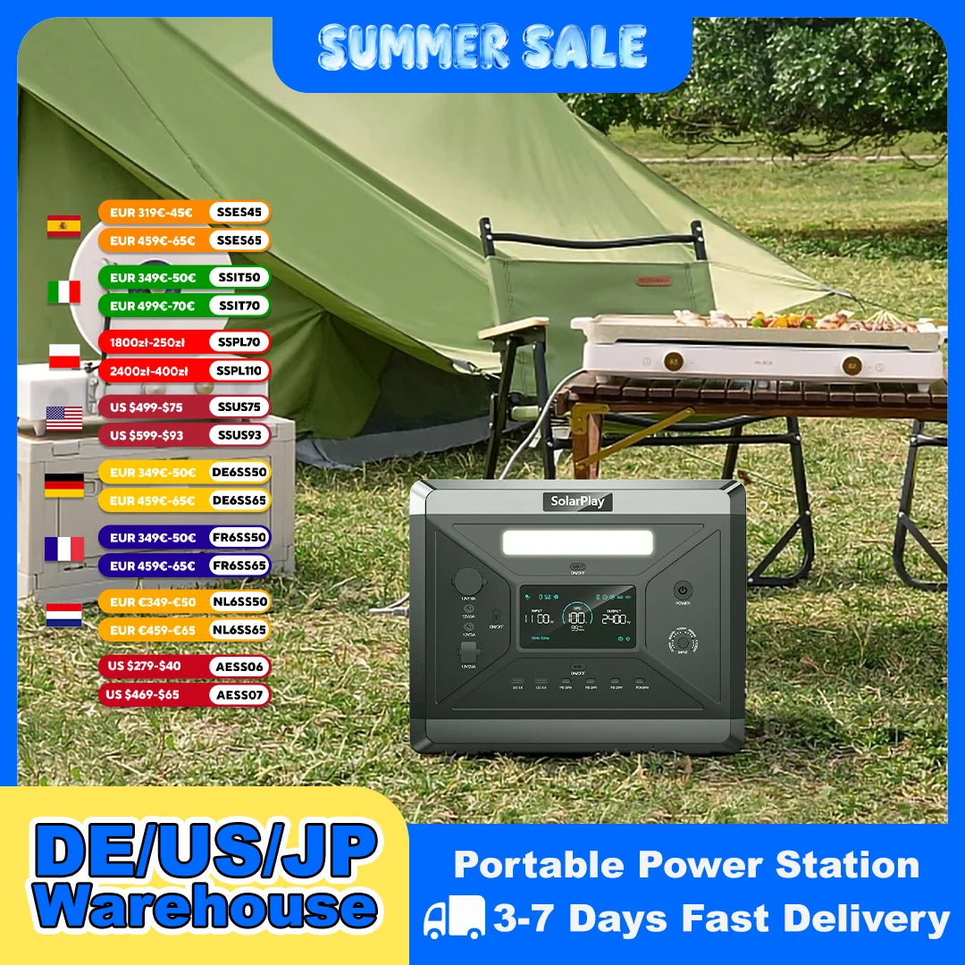 Bærbar Strømstation 2160Wh 2400W Solgenerator Backup