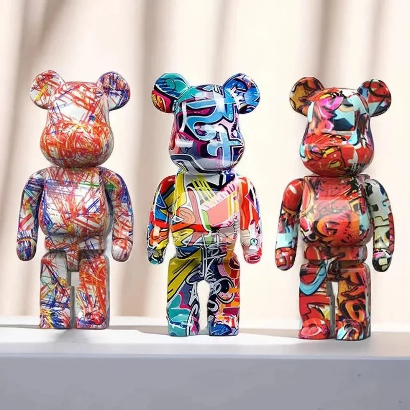 27cm/10Inches Graffiti Bear Figurine Home Decor Animal Abstract Ornament Storage Money Jar Modern Room Sculpture Table Decor 