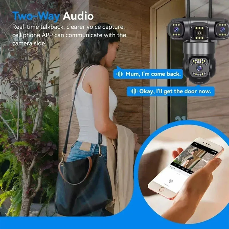Caméra de sécurité WiFi à triple objectif 12MP avec suivi IA et zoom PTZ