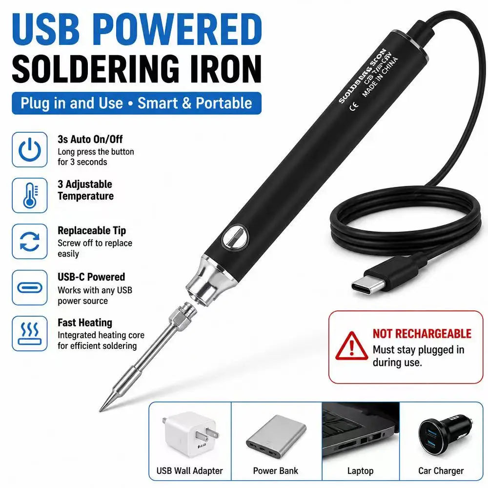USB-C Mini Soldering Iron with Three Heat Settings