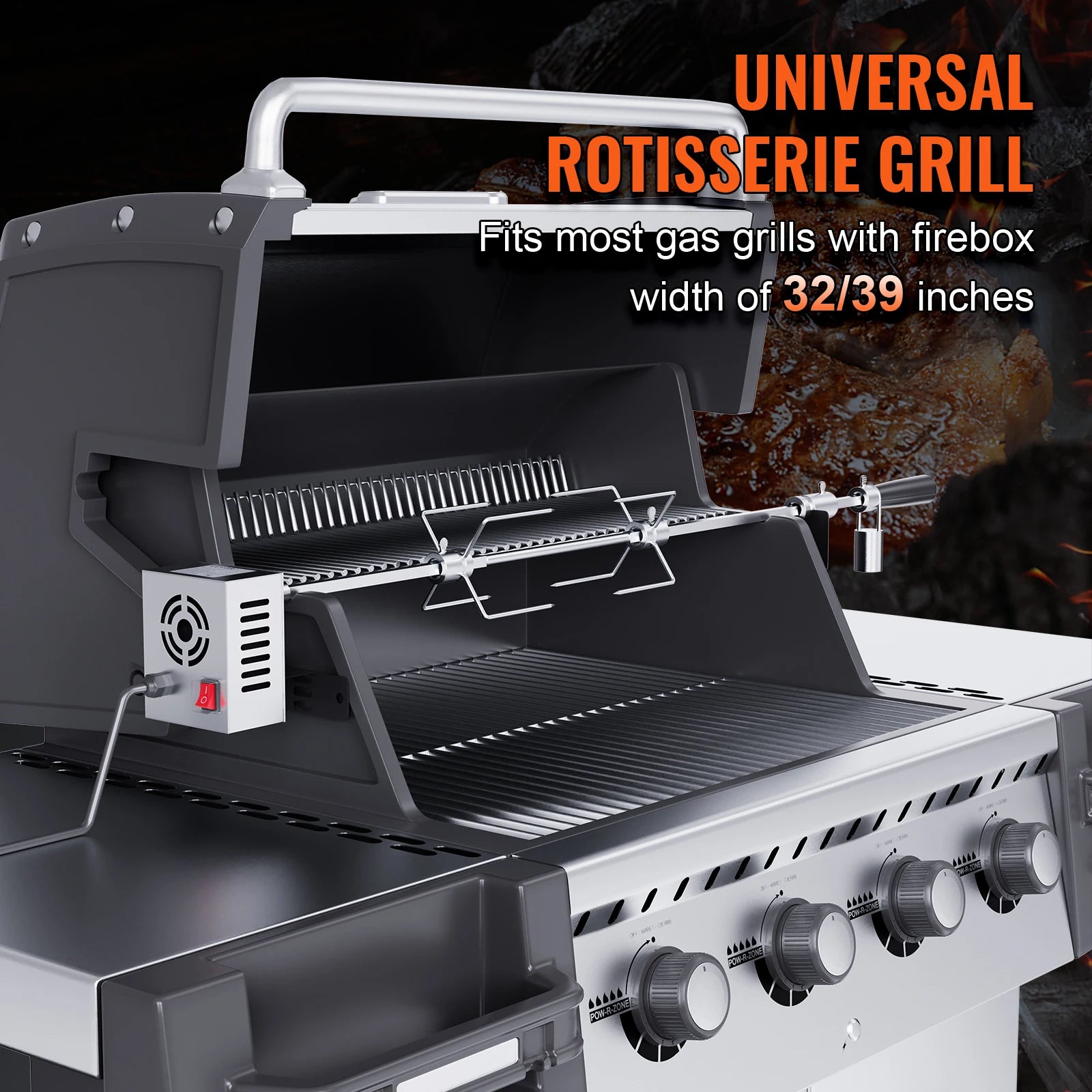 Universal Grill Rotisserie Kit 39-56 Inch Stainless Steel BBQ Kit