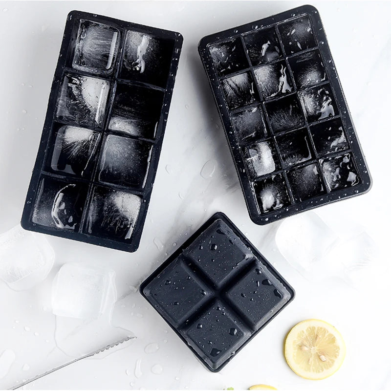 4/6/8/15 Grid Big Ice Tray Mold Giant Jumbo Large Food Grade Silicone Ice Cube Square Tray Mold DIY Ice Maker Ice Cube Tray 