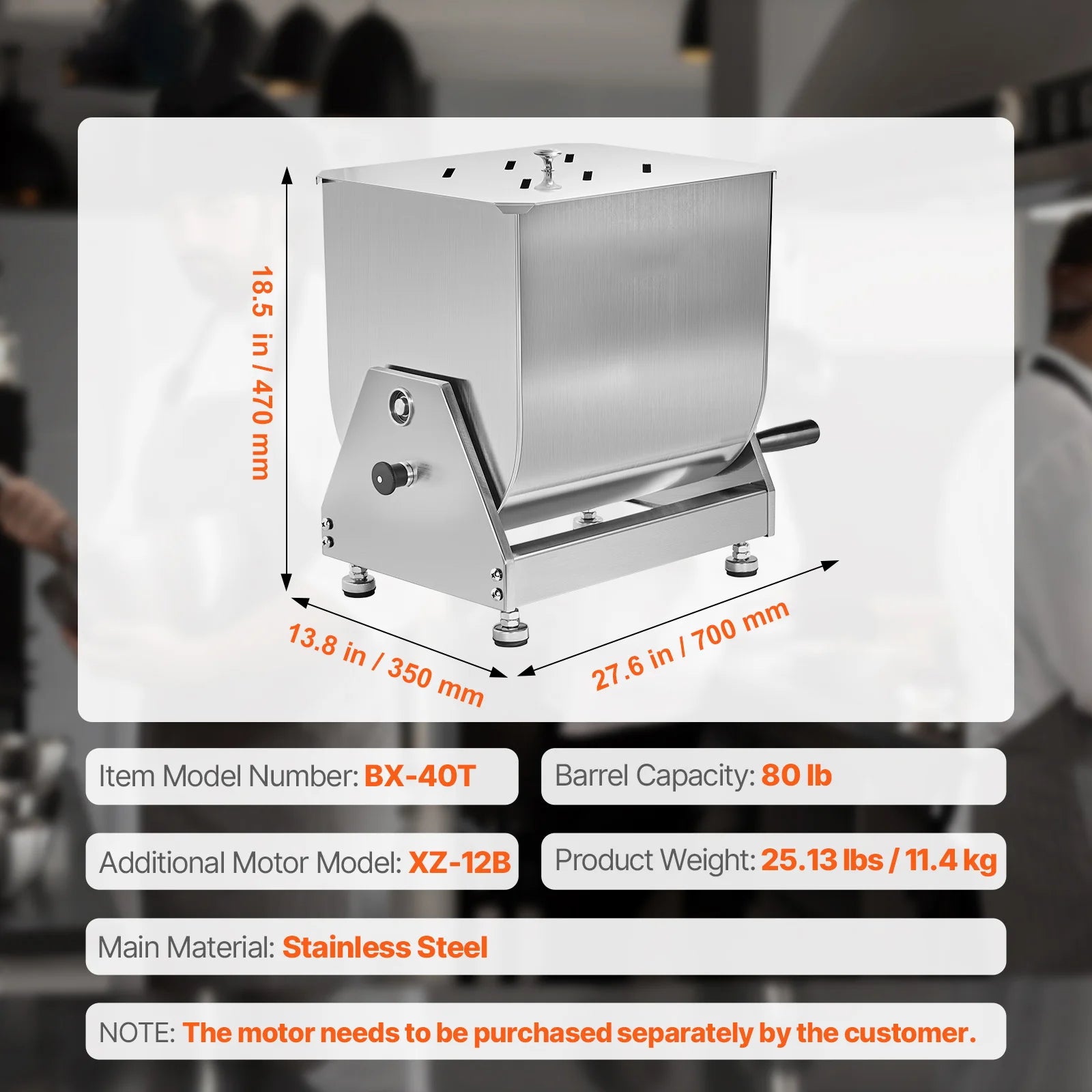80L Manual Meat Mixer with Tilt Tank and Lid