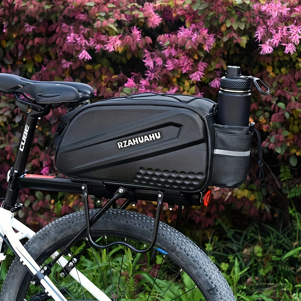 Black Bicycle Rear-Rack Bag with Bottle Pocket
