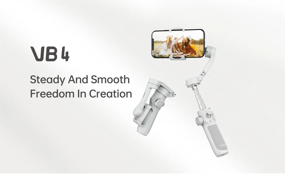 FeiyuTech VB4 3-tengelyes gimbal stabilizátor iPhone & Android számára, beépített selfie pálca, összecsukható kialakítás a vloggoláshoz, arcfelismerés