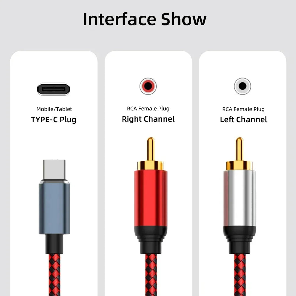 USB-C-naar-dubbele-RCA-stereoaudiokabel van 5 m