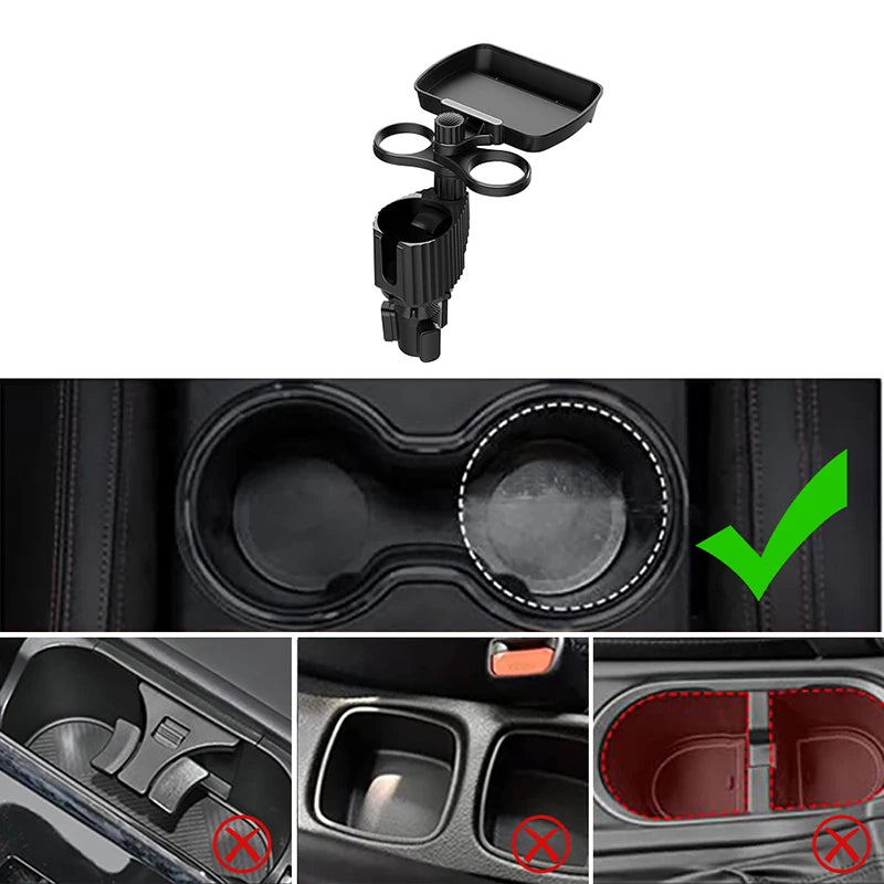 SEAMETAL 4 in 1 Car Cup Holder Extension Food Tray 360-Degree Rotation Center Console Snacks Tray Drink Holder 3kg Load-Bearing