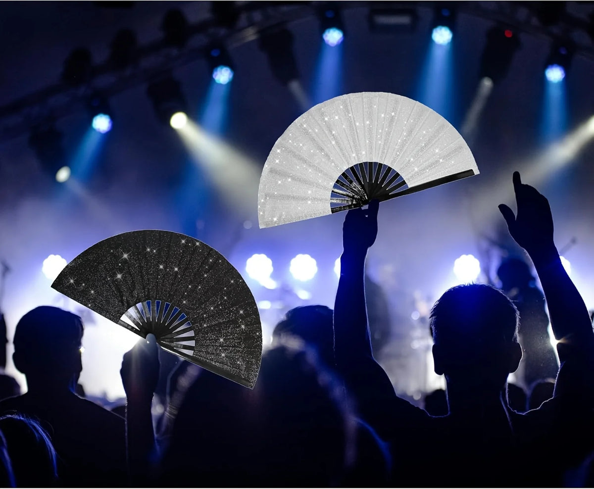 [Store sammenleggbare festvifter] Glitrende håndvifter, store sammenleggbare vifter i feststil, bursdagstema, til opptredener og festivaler, gave til ball