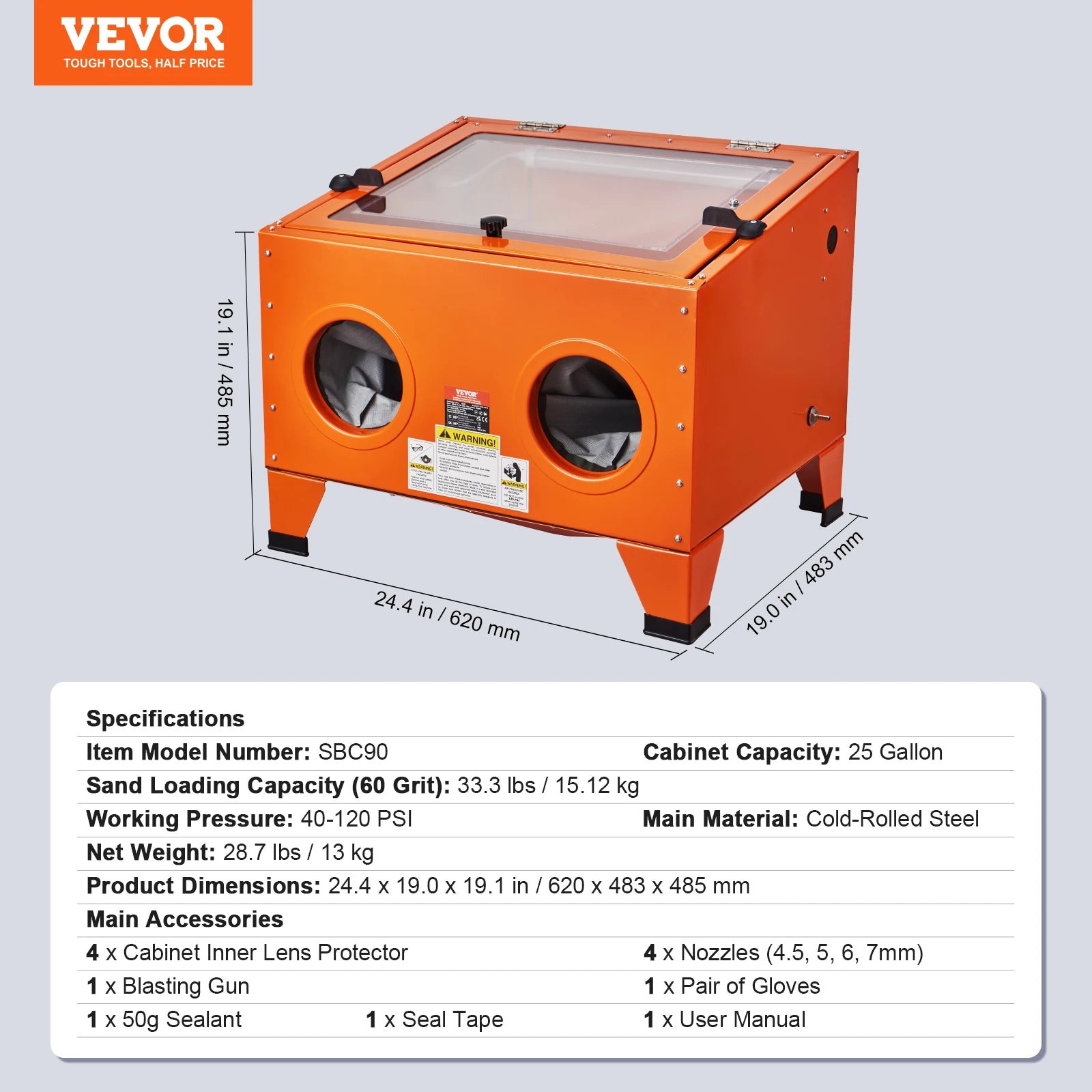 Benchtop Sandblasting Cabinet 25/40/60 Gallon with Gun & Nozzles