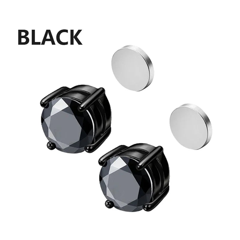 1/3Pairs 6MM Crystal Magnetic No-Pierce Stainless Steel Stud Earrings for Men Punk Zircon Magnet Earrings Non Piercing Jewelry 