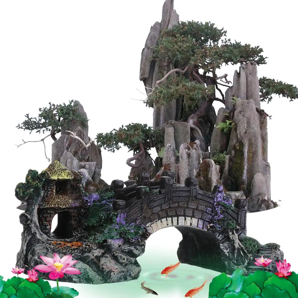 Resin Aquarium Bridge and Rockery Ornament