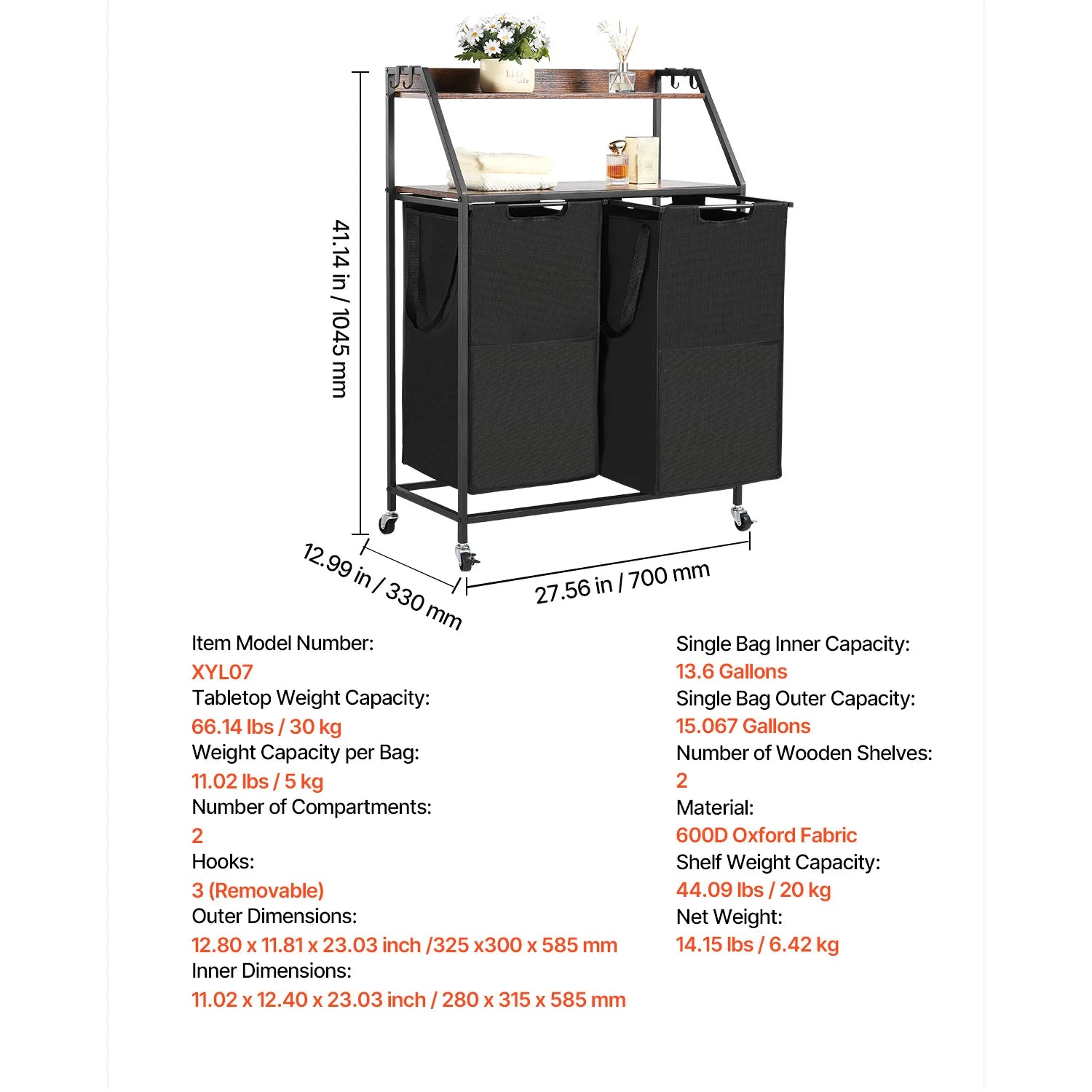 Large Laundry Sorter with Metal Frame & Pull-Out Bags